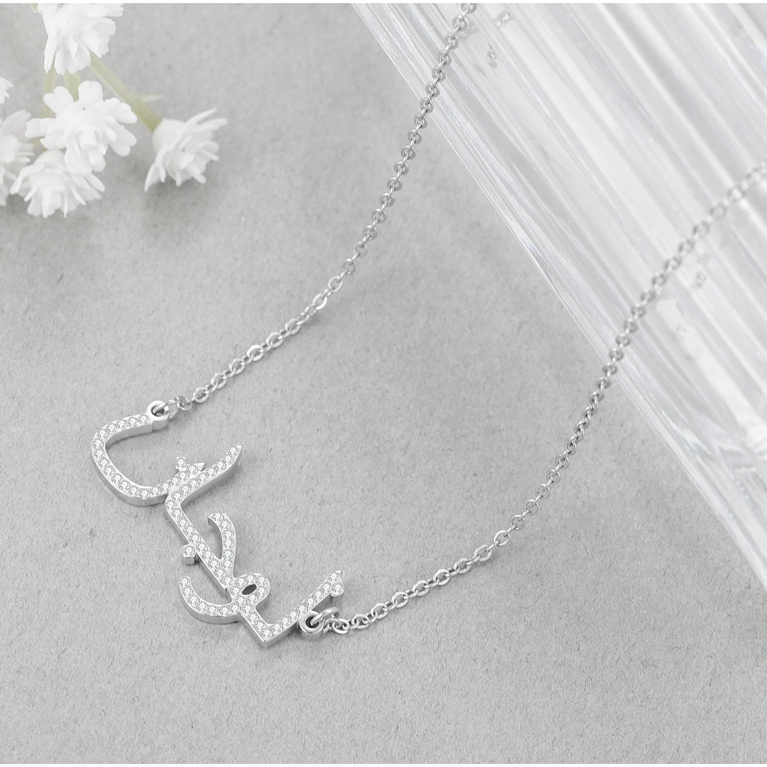 Custom Arabic Name Necklace Personalized Crystal Arabic Pendant Iced Out Names Jewelry For Women Christmas Gift