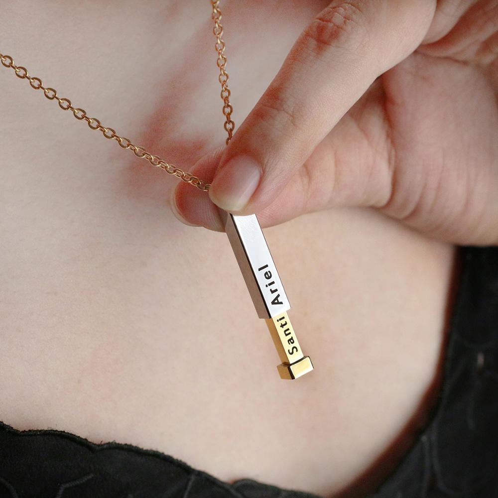 Custom Name Hidden Pendants Personalized Bar Necklace Engraved lover Valentines Gifts