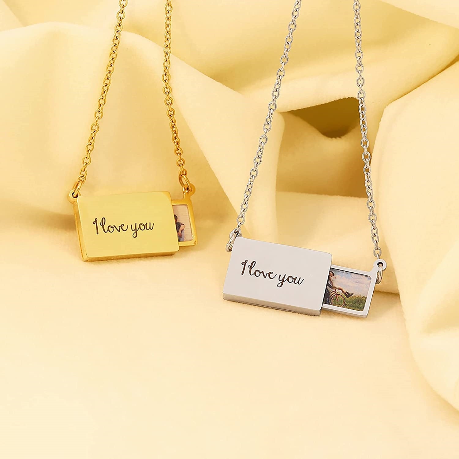 Custom Pull-Out Envelope Necklace Personalized Engraved Photo Locket Unique Pendant for Womens