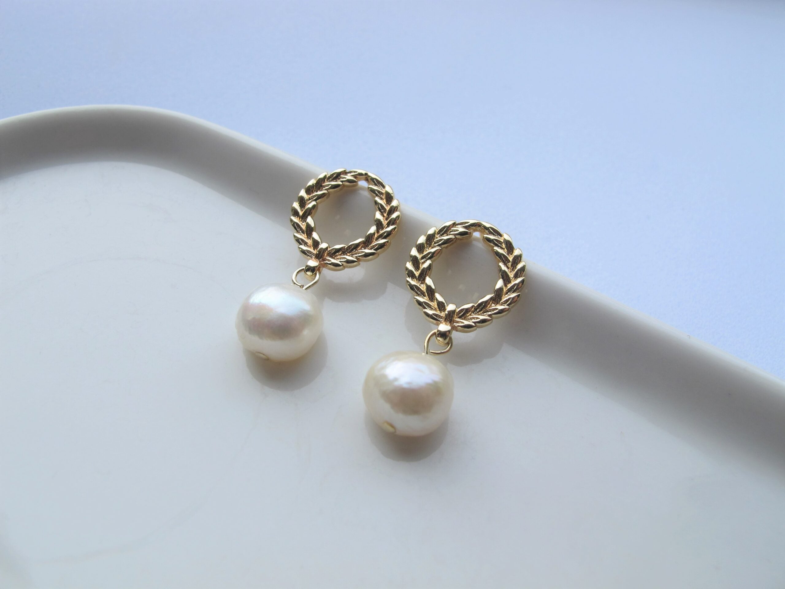 14k Gold fresh water pearls with gold laurels -Dublin