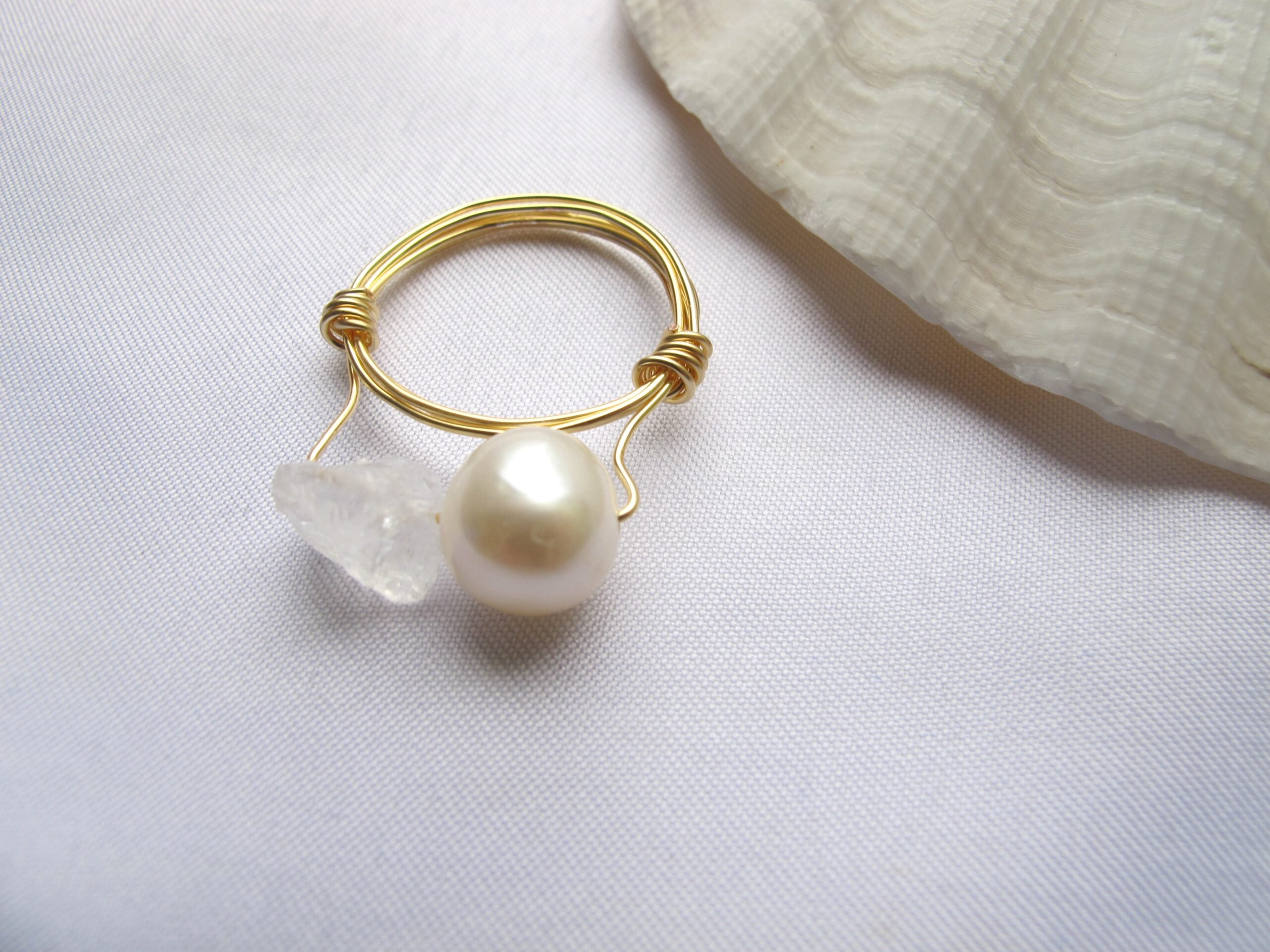 18K Gold Plated Pearl with Stone Ring – Zagreb