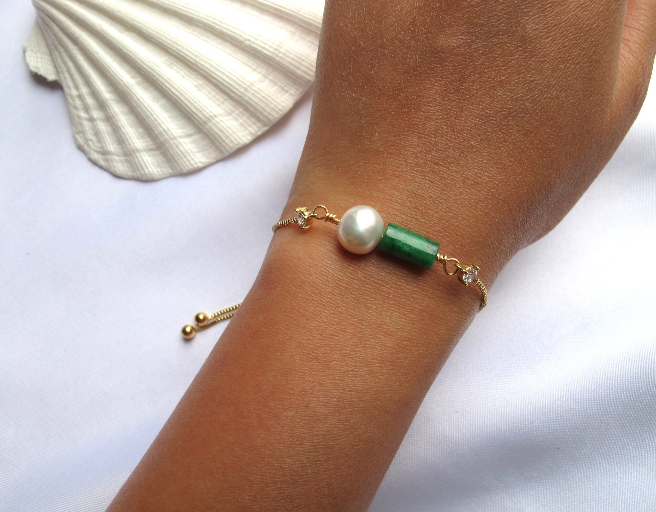 14K Gold Jade with Pearl Bracelet – Fakistra