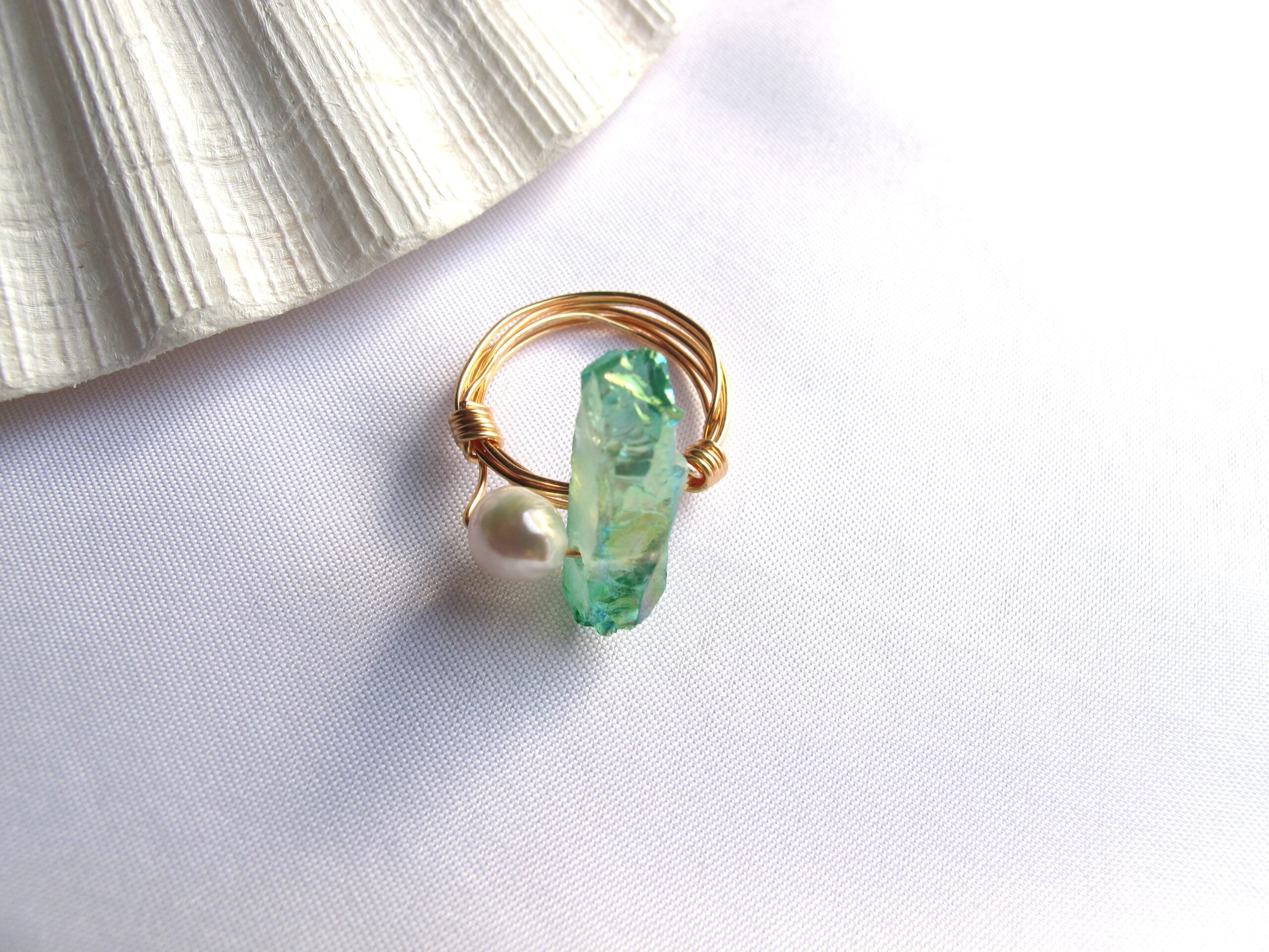 Green Stone with fresh water pearl ring – Breckenridge