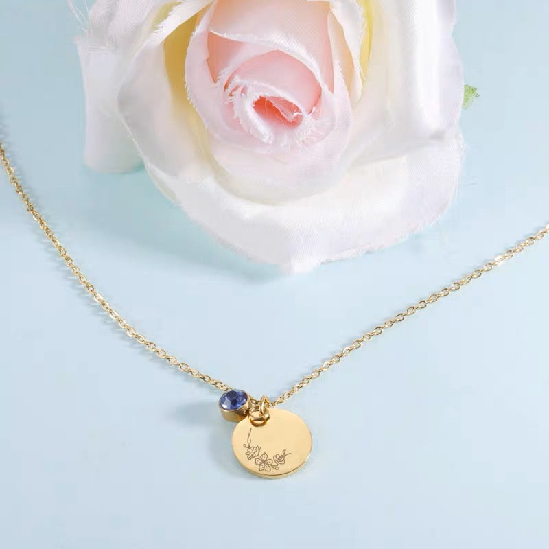 Birth Flower Necklace with Birthstone Dainty Jewelry- New Jersey