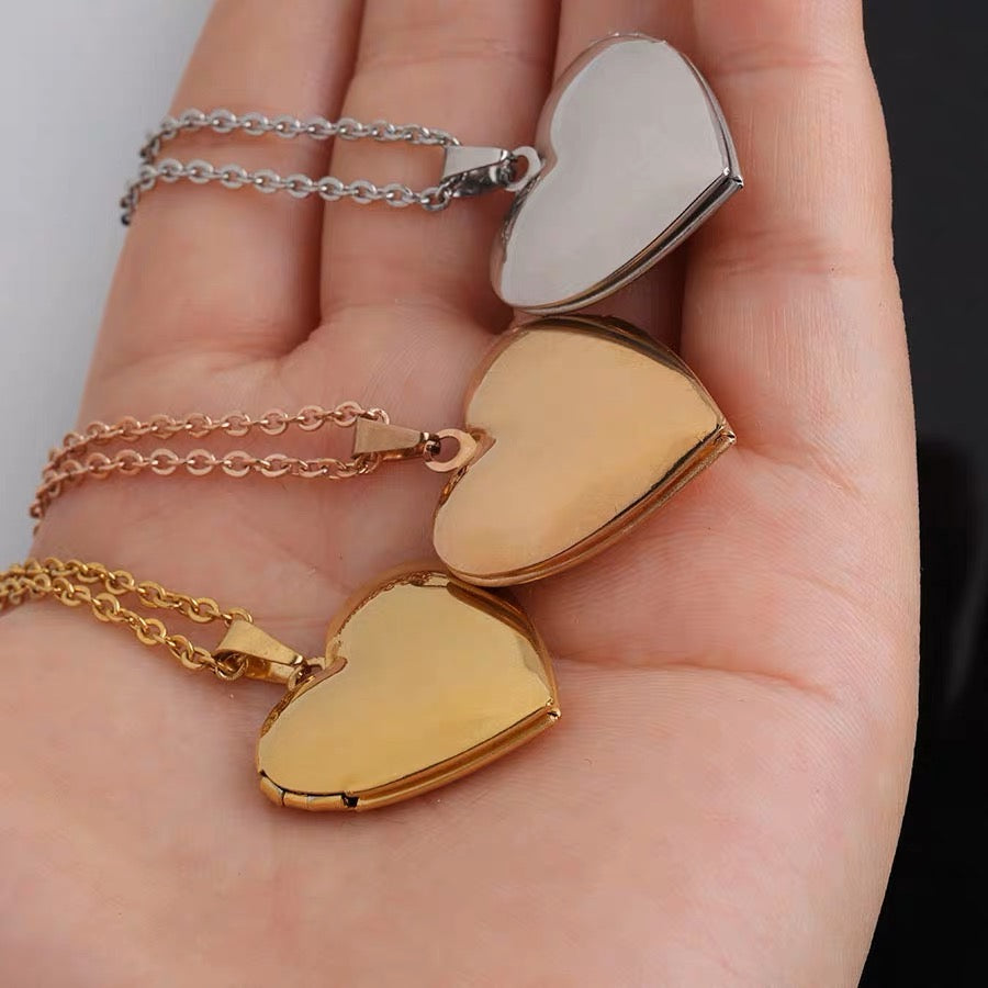 Personalized Gold Heart Locket Necklace with Photo • Gold Memorial Locket Necklace