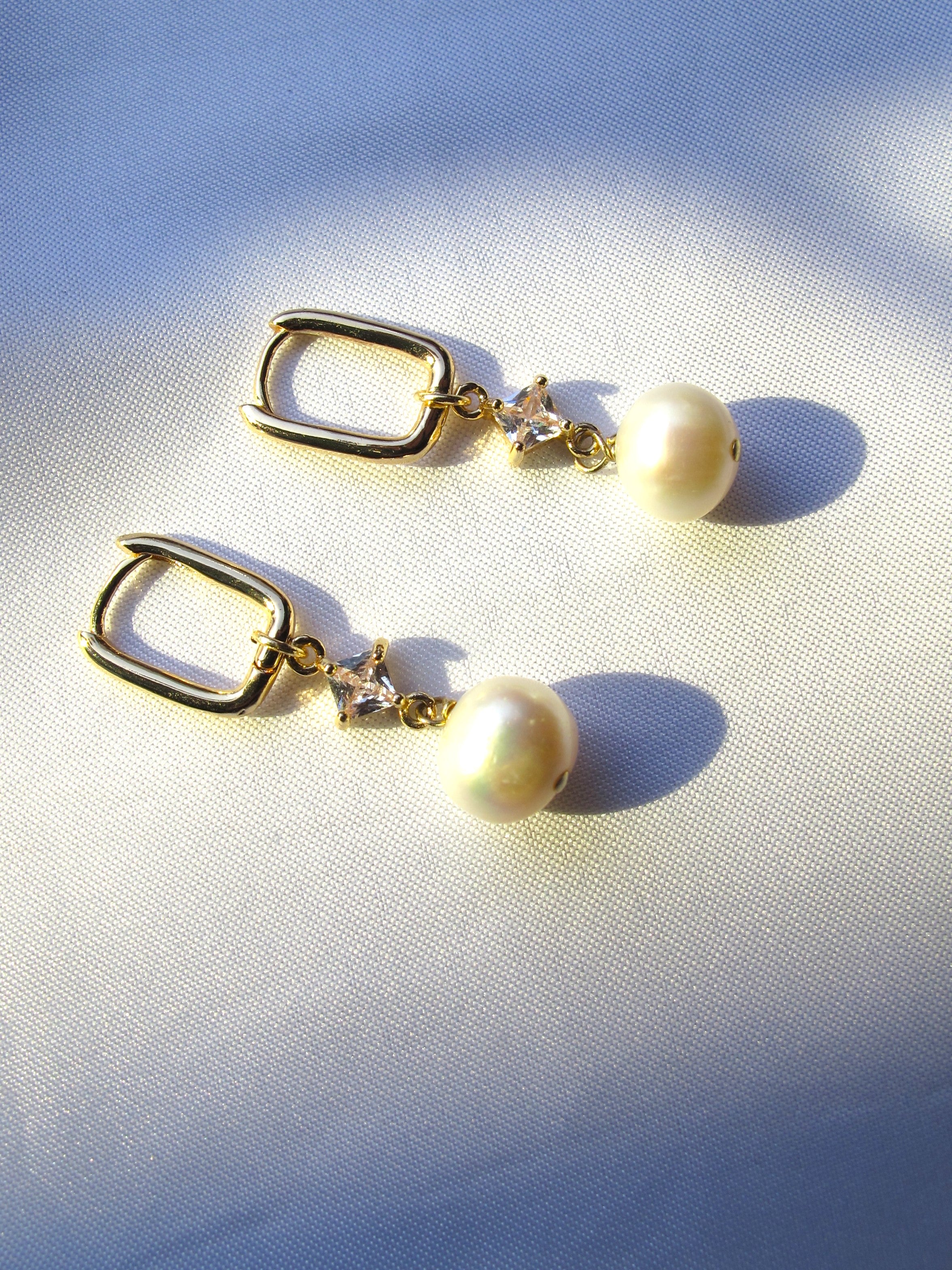 14k Gold Filled Zircon Pearl Rectangle Earrings – Rotterdam