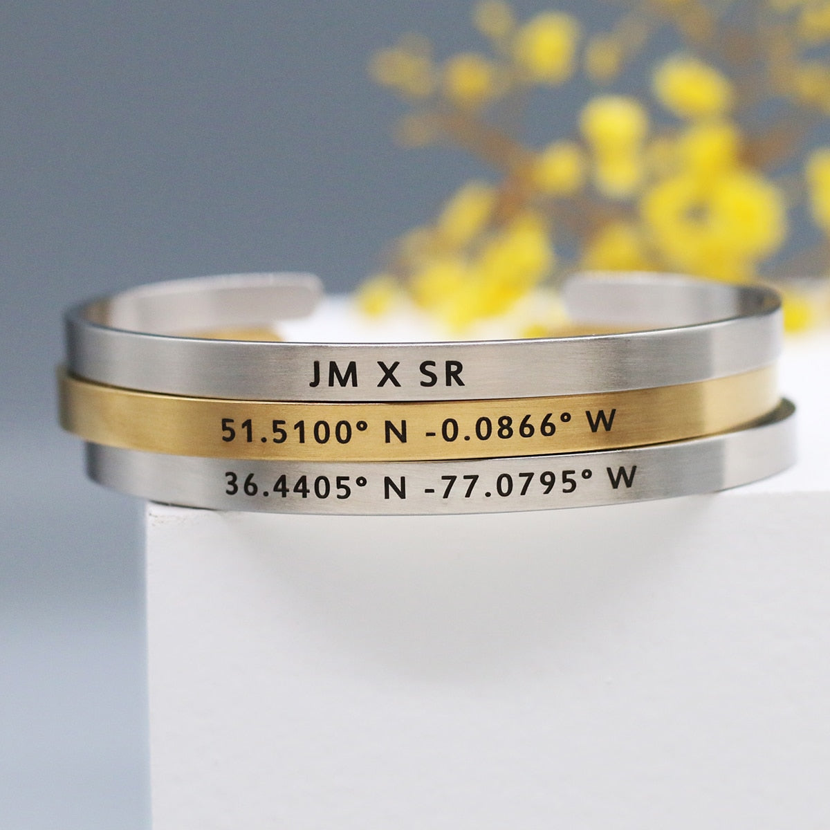 Personalized 5mm Brushed Stainless Steel Custom Cuff Coordinate Bracelet Jewelry Gift For Man and Women