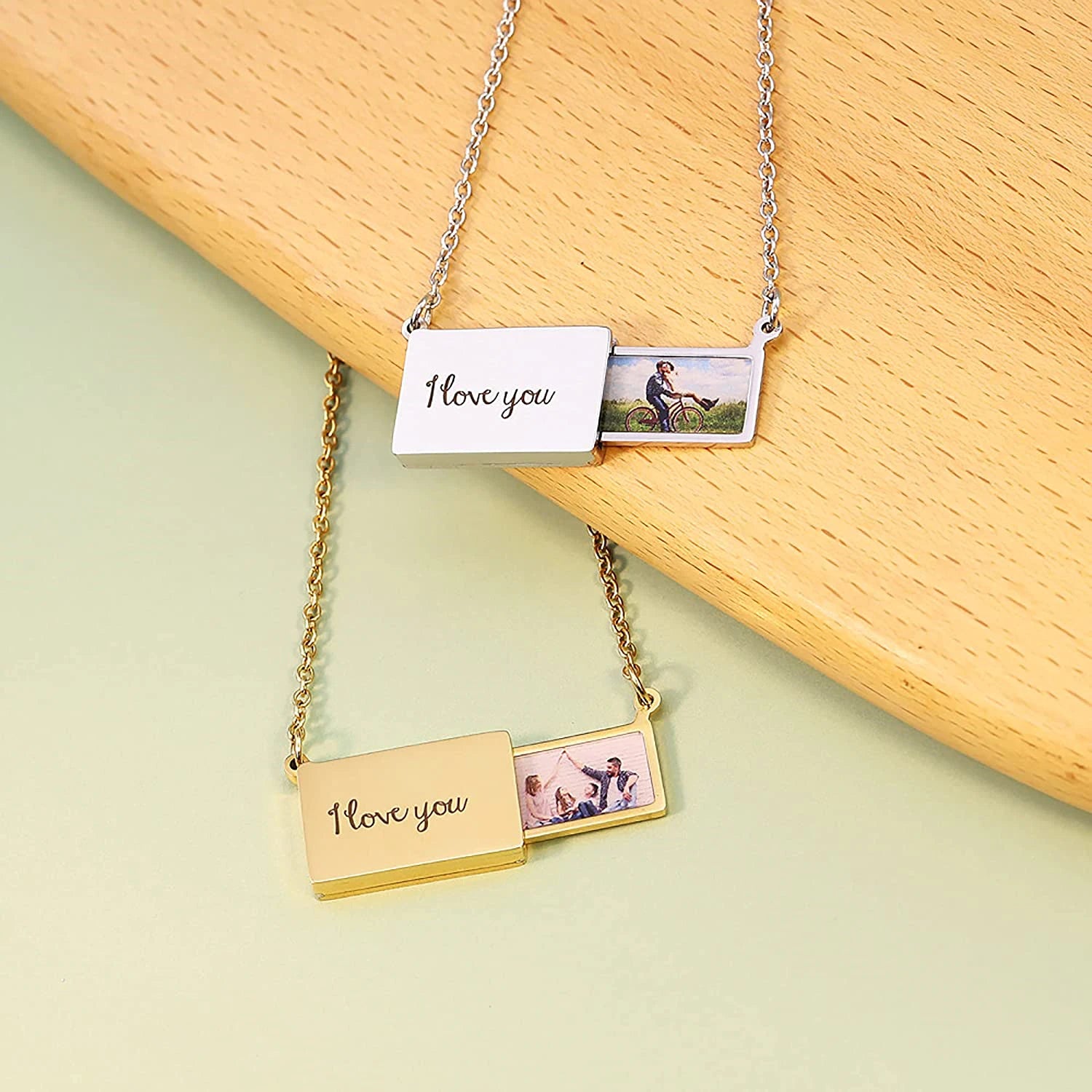 Custom Pull-Out Envelope Necklace Personalized Engraved Photo Locket Unique Pendant for Womens
