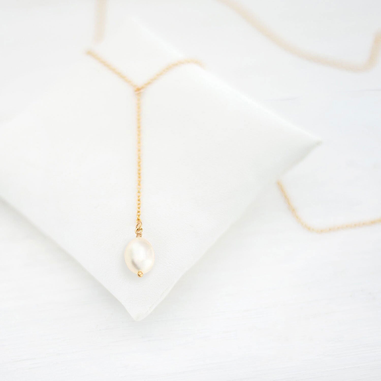 Dainty Pearl Drop Necklace, Bridesmaid Gift for Her, Simple Layering Y Necklace